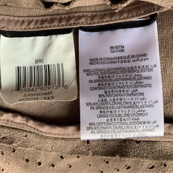 BCBGMaxAzria Bri Faux Suede Brown Mocha Scallop Cropped Jacket XXS - Picture 5 of 5